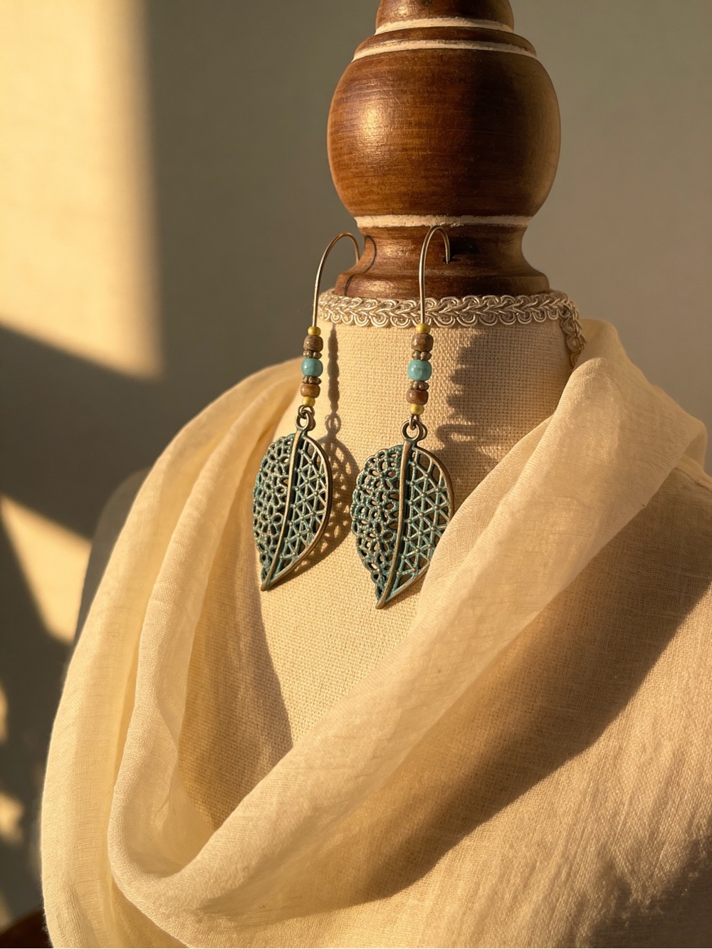 Bohemian-Style Bronze Dangle Leaf Earrings